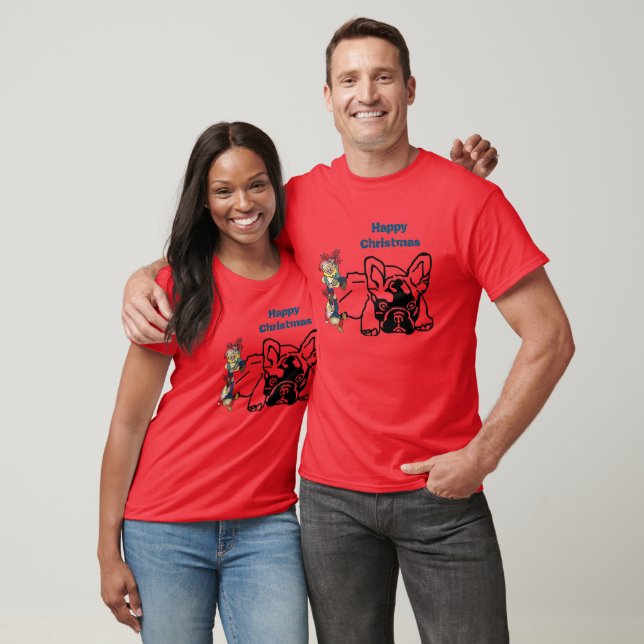 Französische Bulldoggen Weihnachten Feier T-Shirt (Unisex)