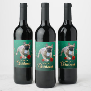 Französische Bulldoggen Weihnachten Feier Weinetikett