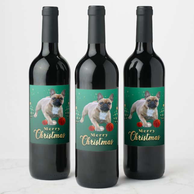 Französische Bulldoggen Weihnachten Feier Weinetikett (Flaschen)