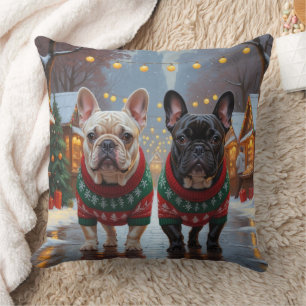 Französische Bulldoggen Weihnachten Schnee Urlaub Kissen