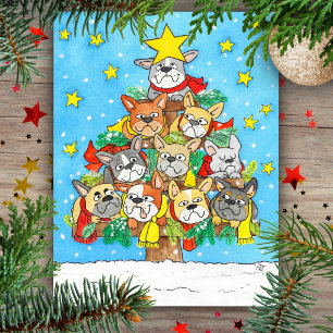 Französische Bulldoggen Weihnachtsbaum Postkarte