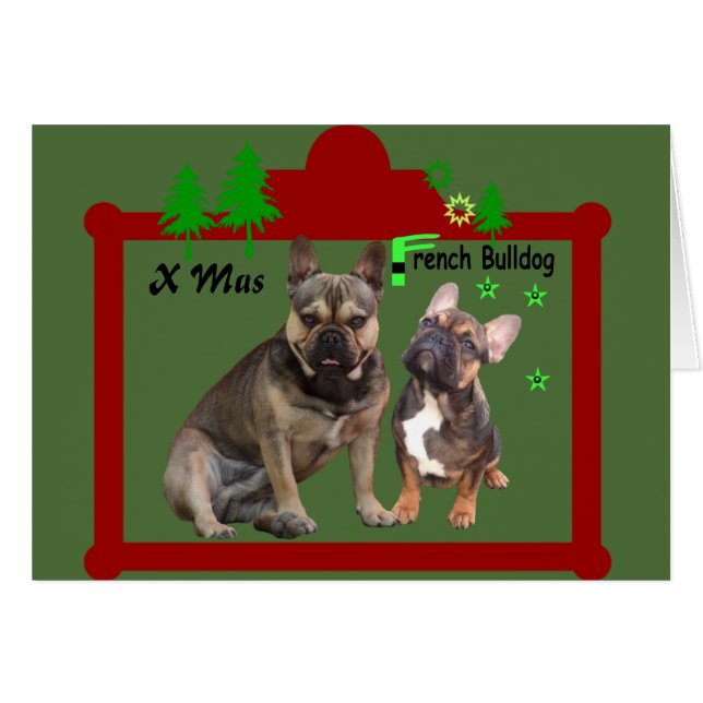 Französische Bulldoggen Weihnachtskarte (Vorderseite (Horizontal))