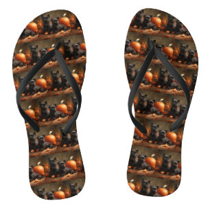 Französische Bulldoggen-Welpe Herbstvergnügen Kürb Flip Flops