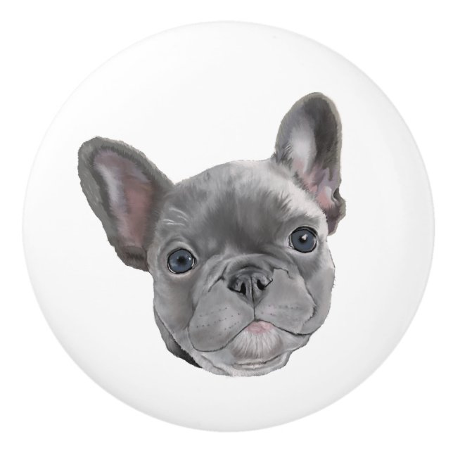 Französische Bulldoggen-Welpe Keramikknauf (Vorderseite)