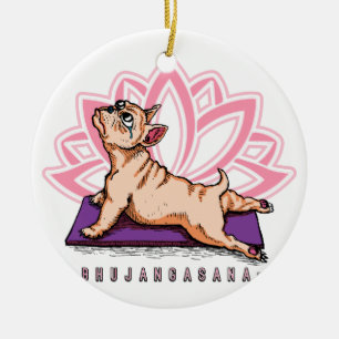 Französische Bulldoggen-Yoga - Bhujangasana Pose  Keramik Ornament
