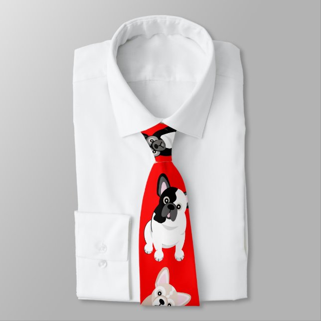 Französische Bulldoggenfrenchies-Weihnachtsrot Krawatte (Gebunden)