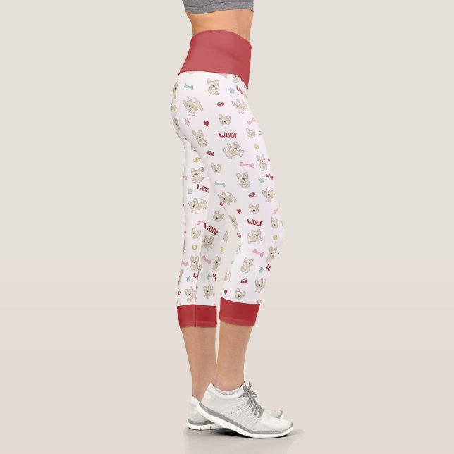 Französische Bulldogherzen drucken Hundeknochen un Capri Leggings (Rechts)