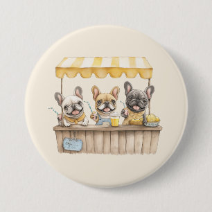 Französische Bulldogs auf einem Limonade-Stand Button