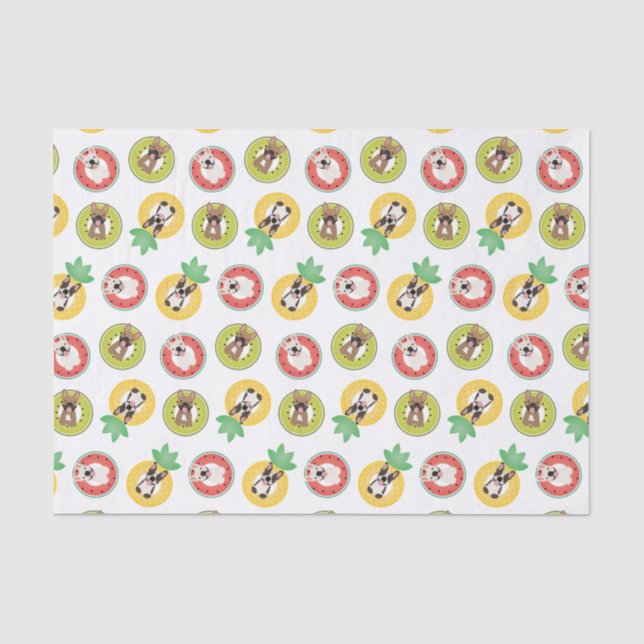 Französische Bulldogs in Fruit Pool Floating Muste Seidenpapier (Vorderseite)
