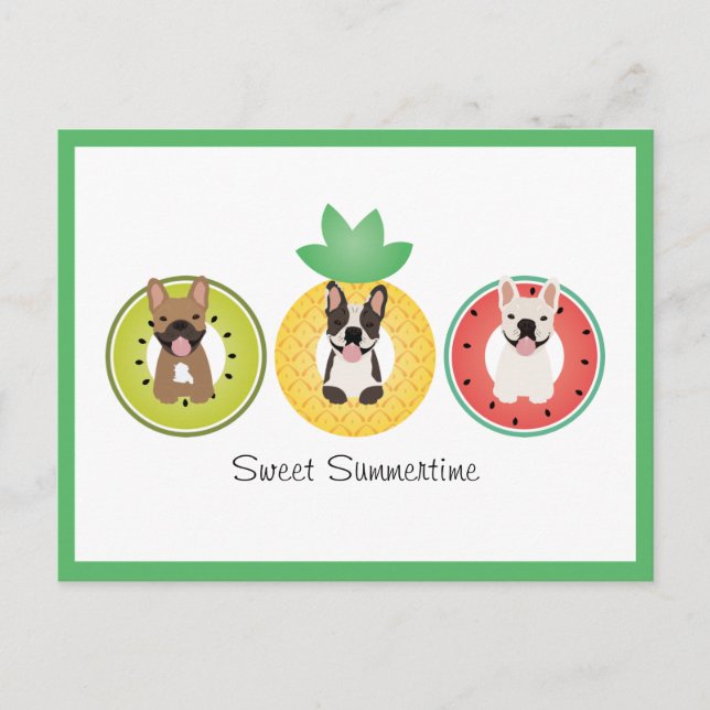 Französische Bulldogs in Fruit Pool Floats Postkarte (Vorderseite)