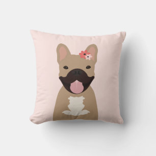 Französische Bulldogs lächeln Blume pink Kissen