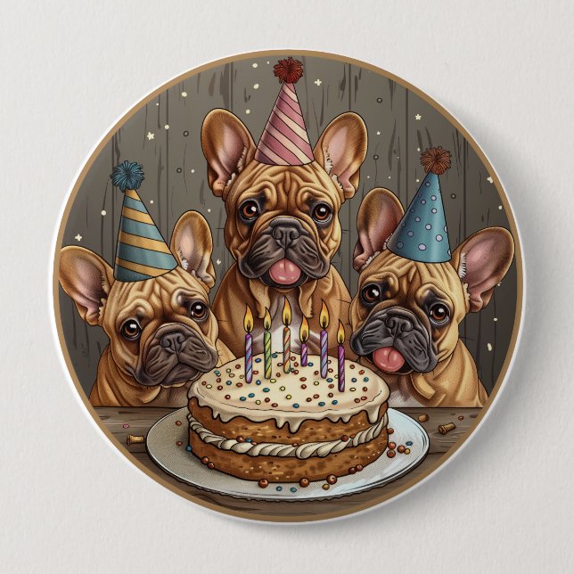 Französische Bulldogs Party Hats Button (Vorderseite)