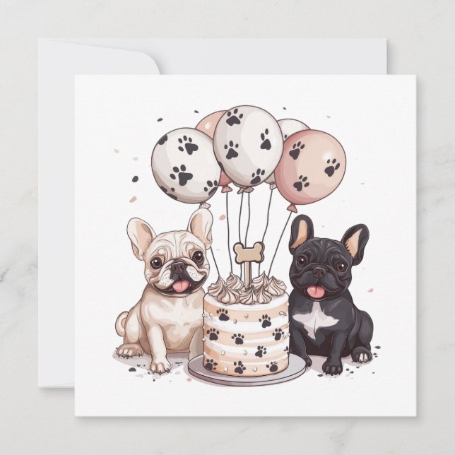 Französische Bulldogs Party Hats Einladung (Vorderseite)