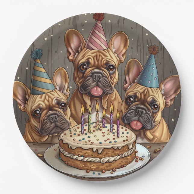 Französische Bulldogs Party Hats Pappteller (Vorderseite)