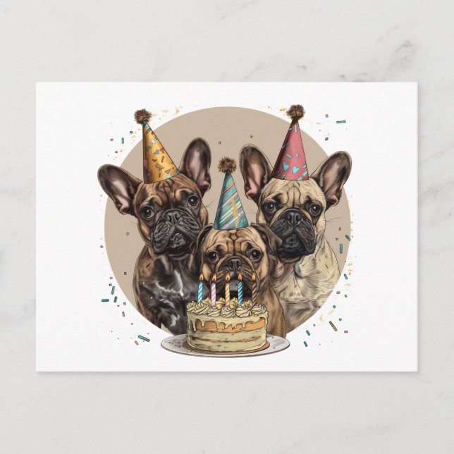 Französische Bulldogs Party Hats Postkarte (Vorderseite)