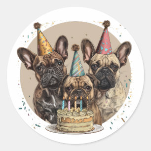 Französische Bulldogs Party Hats Runder Aufkleber