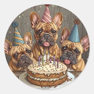 Französische Bulldogs Party Hats Runder Aufkleber