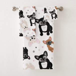 Französische Bulldogs und Polka Dots Niedliche Fr Badhandtuch Set