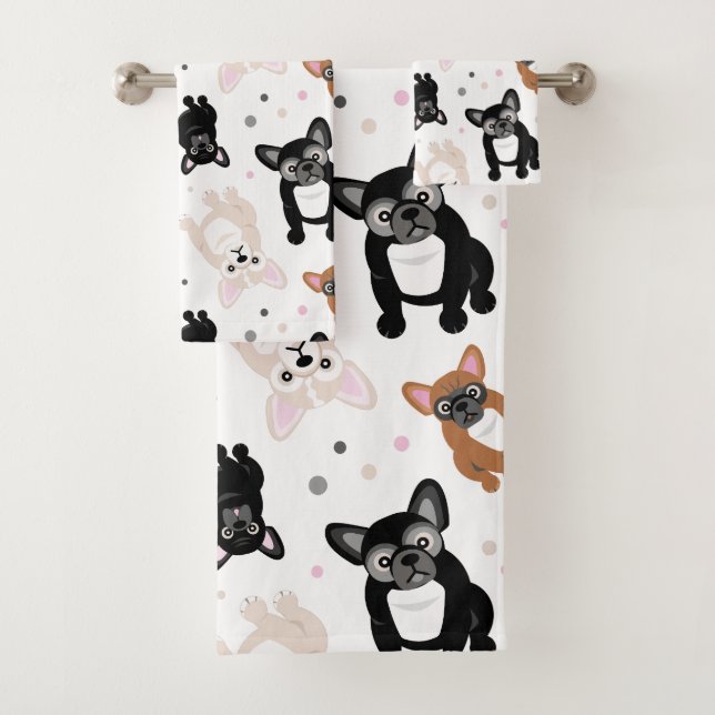 Französische Bulldogs und Polka Dots Niedliche Fra Badhandtuch Set (Insitu)