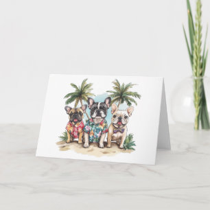 Französische Bullhunde tragen hawaiianische Shirts Karte