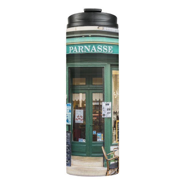 Französische Cafés: Versailles gemütliche Szene. Thermosbecher (Vorderseite)