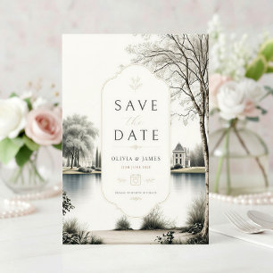 Französische Château-Geheimgarten-Hochzeit Save The Date