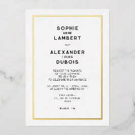 Französische Chic-Minimal-Goldgrenzenhochzeit Folieneinladung