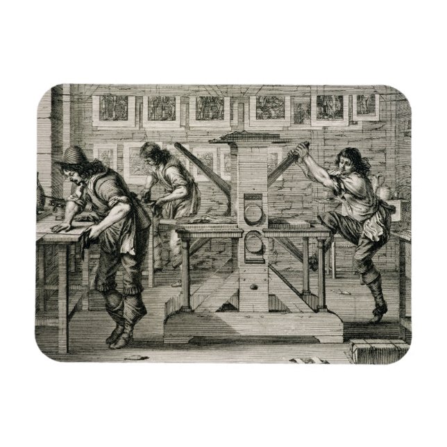 Französische Druckerpresse, 1642 (Gravur) Magnet (Horizontal)