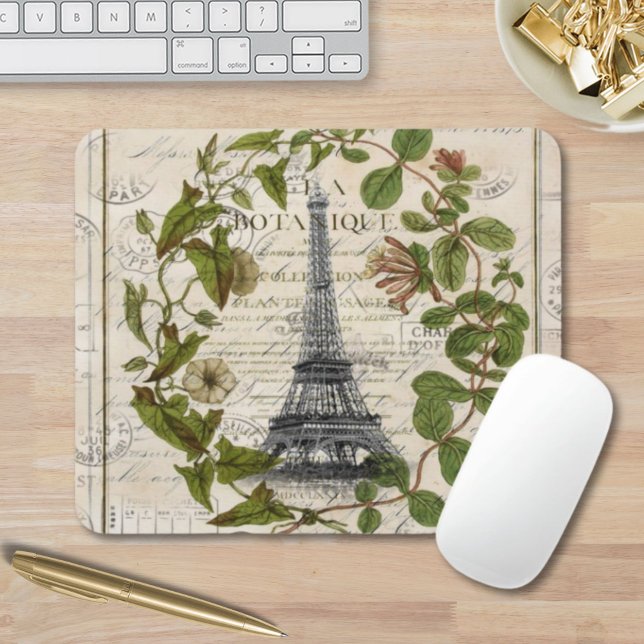 Französische Efeu-Blätter (Paris eiffel) Mousepad (french botanical ivy leaves paris eiffel tower mouse pad)