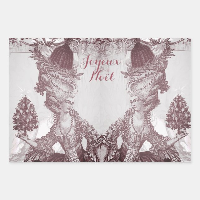 Französische Eleganz Marie Antoinette Joyeux Weihn Geschenkpapier Set (Vorderseite)