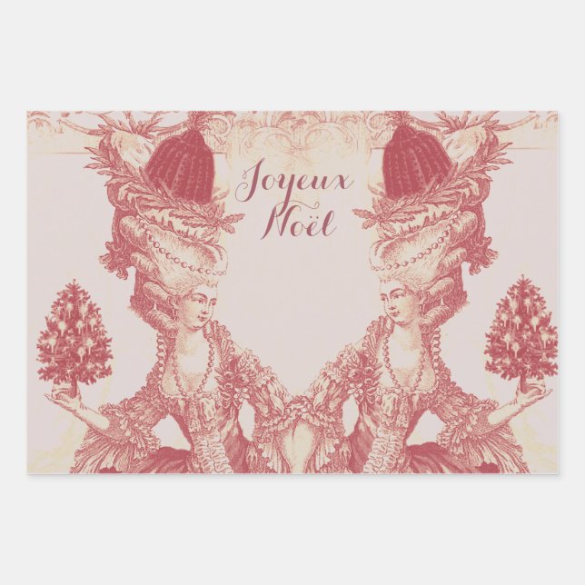 Französische Eleganz Marie Antoinette Joyeux Weihn Geschenkpapier Set (Vorderseite)