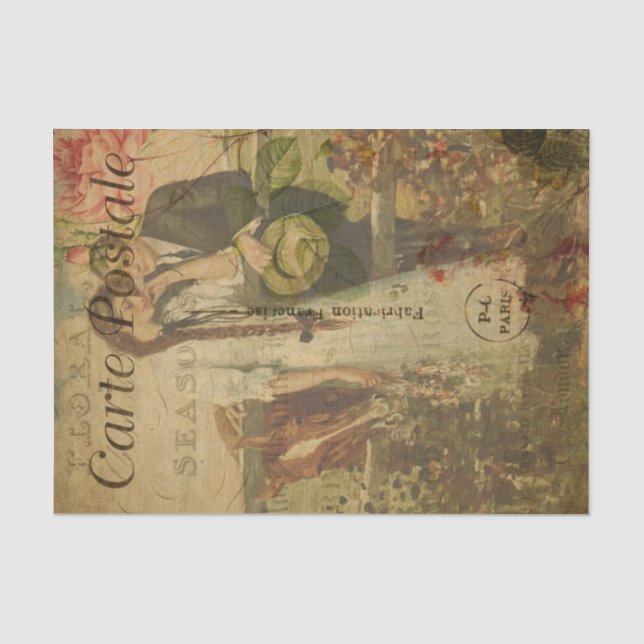 Französische Ephemera Romantic Couple Floral Decou Seidenpapier (Vorderseite)