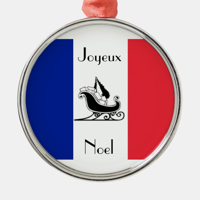 Französische Fahne Joyeux Weihnachten Weihnachtssc Silbernes Ornament (Vorne)