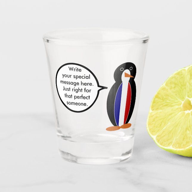 Französische Flagge als Vortragende Frau Penguin P Schnapsglas (Vorderseite)