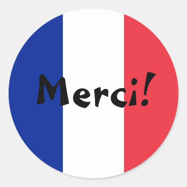 Französische Flagge Danke Merci! Runder Aufkleber (Vorderseite)