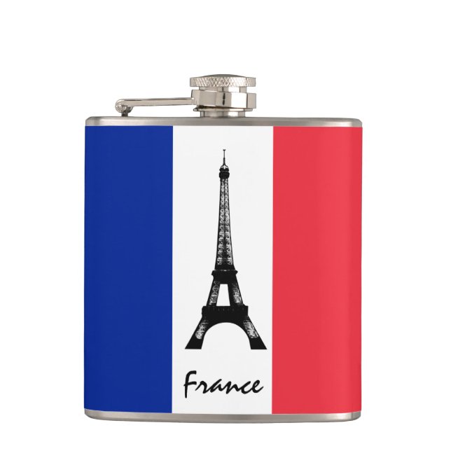 Französische Flagge & Eiffelturm - Frankreich / Sp Flachmann (Vorderseite)