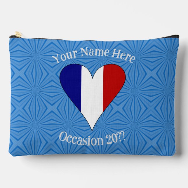 Französische Flagge Herz-Blau Hintergrund Personal Zubehörtasche (Vorderseite)