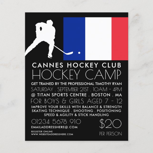 Französische Flagge, Hockey-Spieler, Camp-Werbe-Fl Flyer (Vorne)