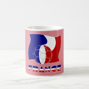 Französische Flagge mit Fußball rosa Hintergrund Kaffeetasse