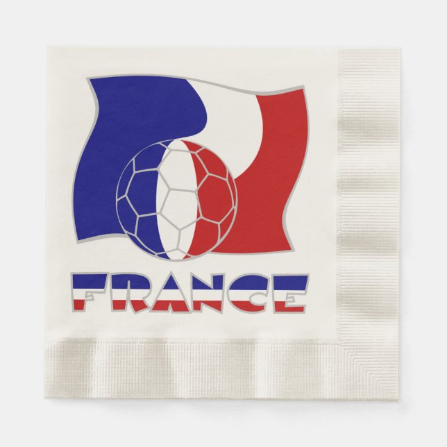 Französische Flagge mit Fußballball Serviette (Vorderseite)