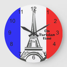 französische Flagge und Eiffelturm-Design-Uhr Große Wanduhr