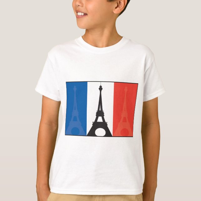 Französische Flagge und Eiffelturm T-Shirt (Vorderseite)