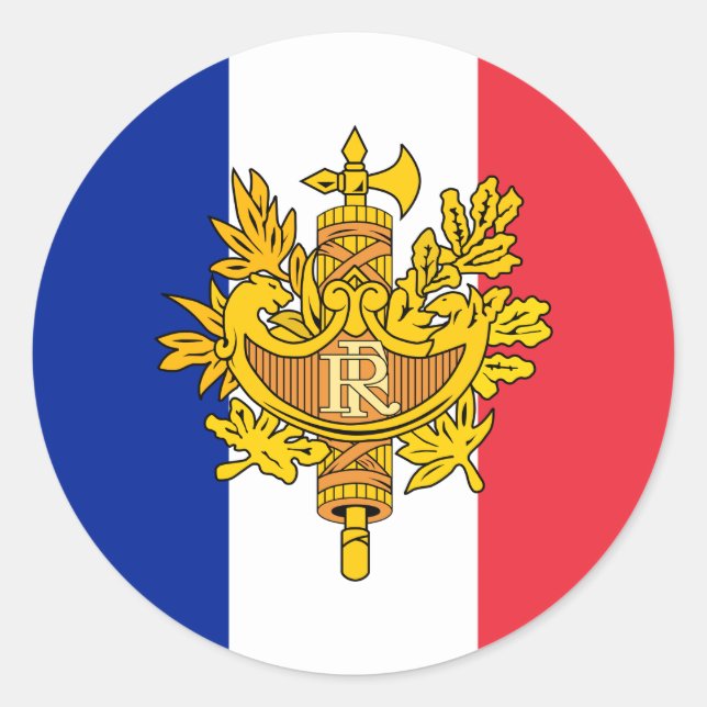 Französische Flagge und Emblem, Flagge Frankreichs Runder Aufkleber (Vorderseite)