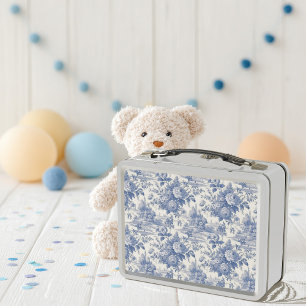 Französische florale Toile-Blau Metall Brotdose