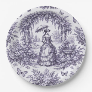 Französische Frau im Garten Toile de Jouy Pappteller