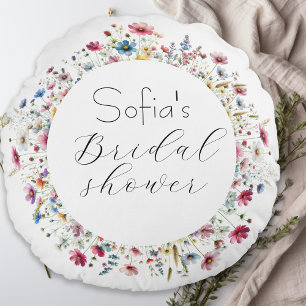 Französische Gartenparty Blumen elegante Typografi Rundes Kissen