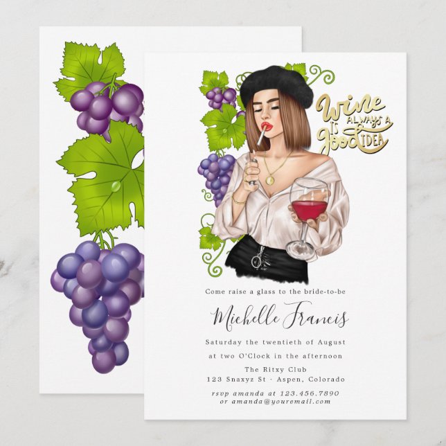 Französische Girl Wine Degustation Bridal Dusche E Einladung (Vorne/Hinten)