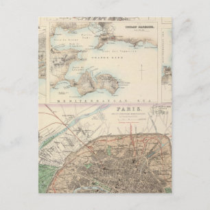 Französische Häfen und Plan von Paris Postkarte
