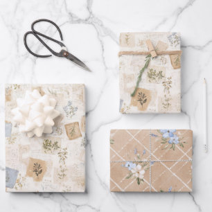 Französische hellblaue Umschlag-Herz-Blumen-Braut- Geschenkpapier Set