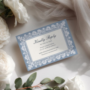 Französische Hochzeit mit blauer Spitze Rahmen RSVP Karte